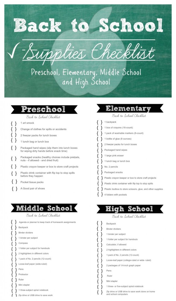 Middle and High School Supplies List Printable Back to School