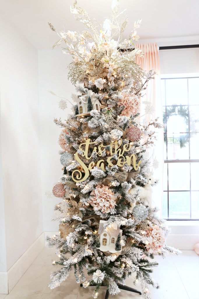 Flocked Christmas Tree with Pink and Gold Accents 