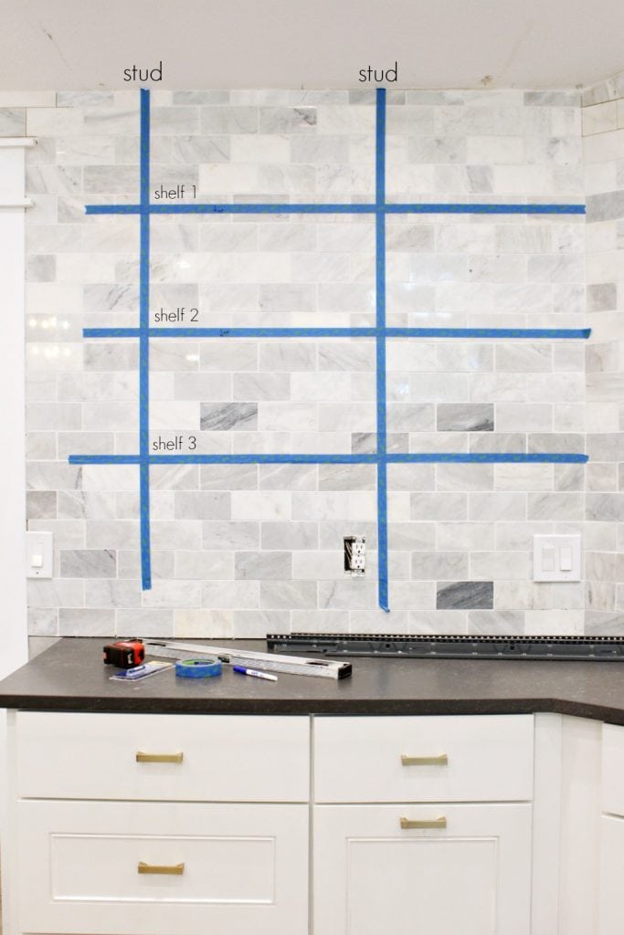 How can I hang shelves over this tile without drilling into it?